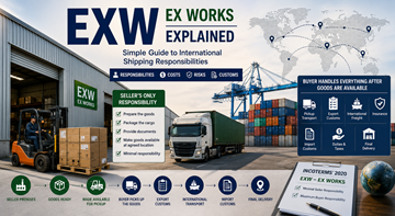 International transport og lagerlogistik, der forklarer EXW Ex Works-leveringsbetingelser i global handel